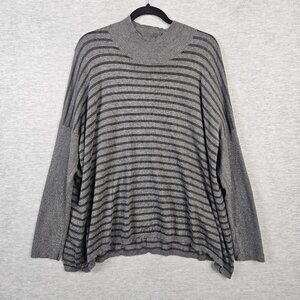 Eileen Fisher Women's Gray Black Stripes Long Mock-neck Sweater Size XL